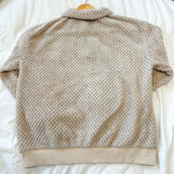 Shein Beige Textured Fleece Pullover Medium Long Sleeve 1/4 Zip Cozy Sweatshirt - Picture 7 of 9
